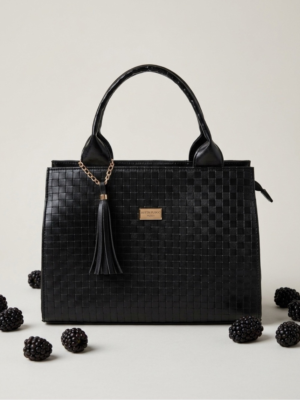 Bell Republic 2020 Black Checkerboard Patent Faux Leather Satchel Handbag